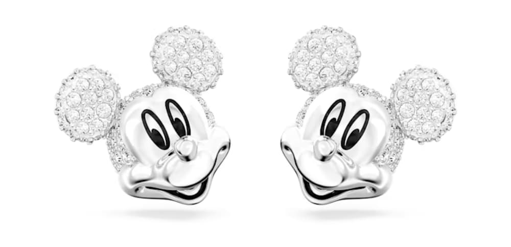 Disney Mickey Mouse スタッドピアス ホワイト, ロジウム・プレーティング