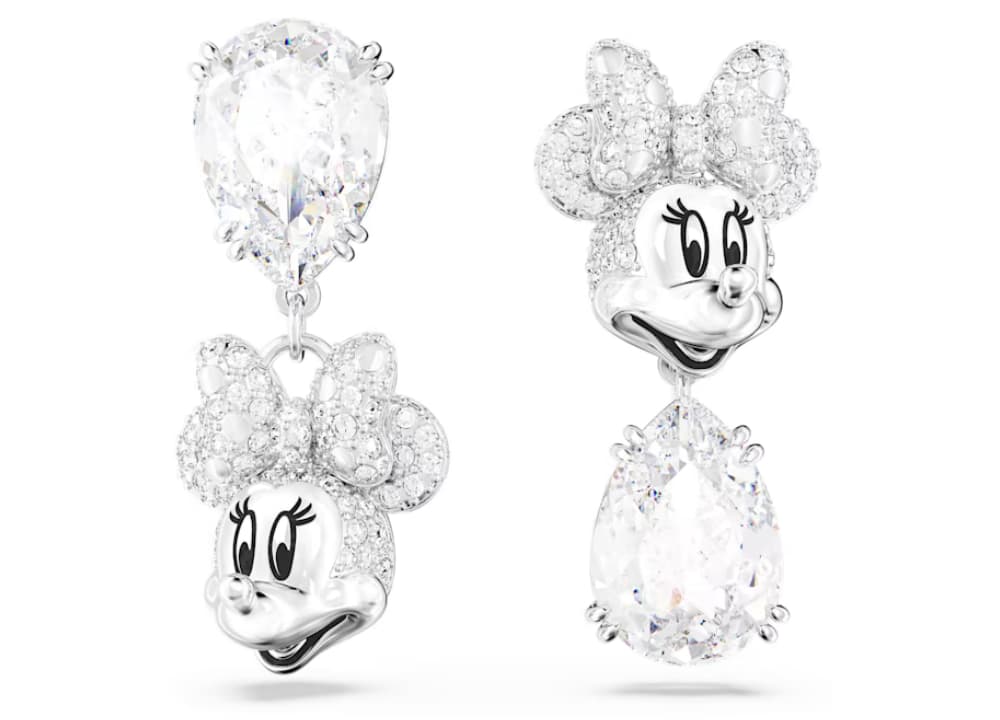 Disney Minnie Mouse ドロップピアス アシンメトリーデザイン, ホワイト, ロジウム・プレーティング